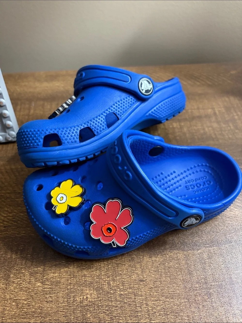 CROCS Kids Blue Clog Sandals with Flower Charms